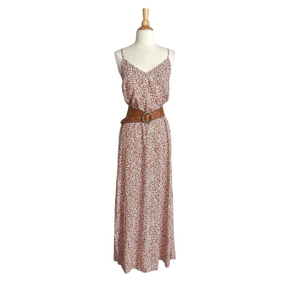 OLD NAVY Tie Back Maxi Slip Dress Brown White Relaxed Minimalist Size Med Tall - Picture 10 of 16